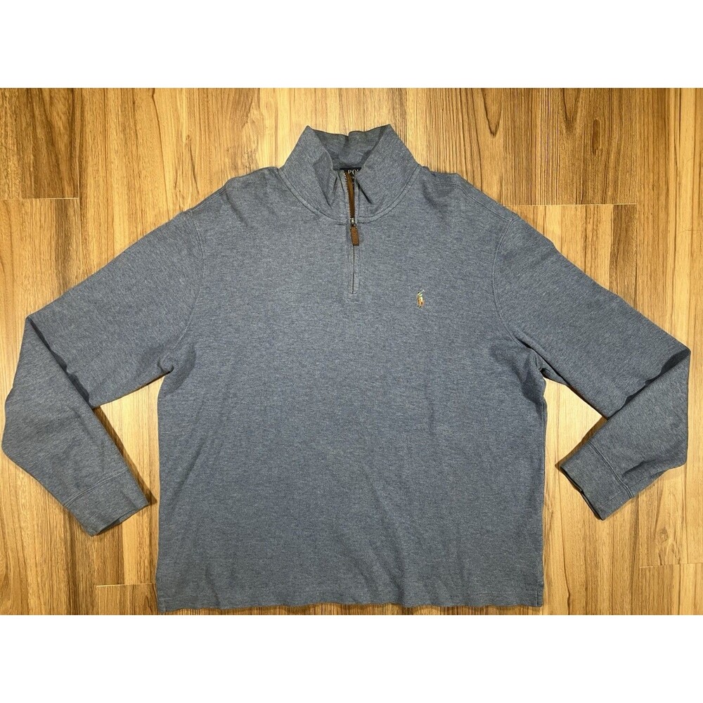 Polo Ralph Lauren Estate Rib Quarter Zip Pullover Mens Large Blue Cotton